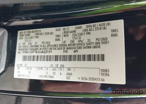 2018 Ford Escape S z USA, uszkodzony, nr VIN 1FMCU0F78JUA22131